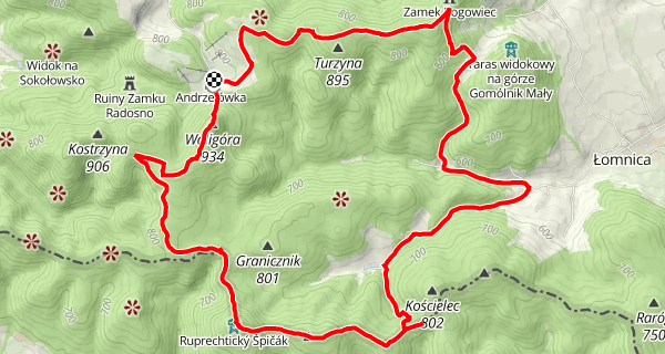 Szlak z Przełęczy Trzech Dolin przez Waligórę do Schroniska Andrzejówka