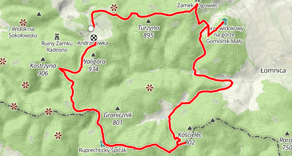 Szlak z skrzyżowania przy Schronisku Andrzejówka przez Jeleniec do Przełęczy Trzech Dolin